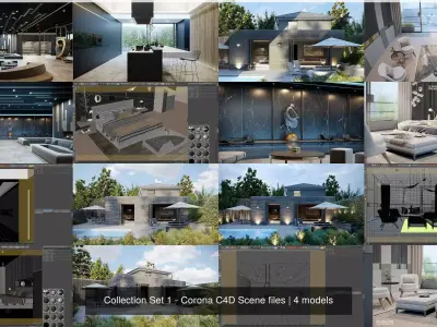 Set 2 - Corona C4D - 4 x Scenes 3D Model Pack