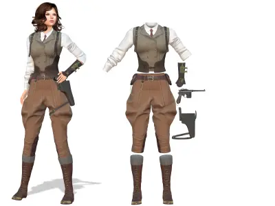 Officer Western Expeditor Archaeologist Explorer Pants Outfit Low-poly 3D model