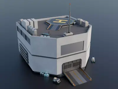 Futuristic Industrial Building Low-poly 3D model
