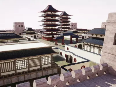 Feudal Asian House Pack Low-poly 3D model