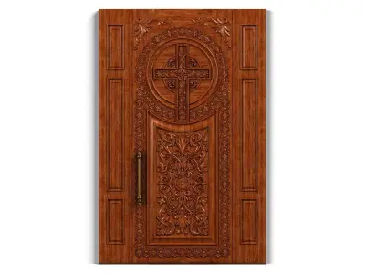 Door0024 wooden door with ornate design 3D model