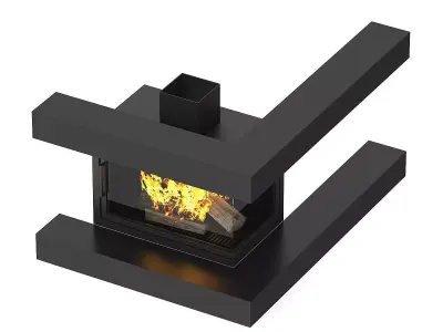 Wall Fireplace with Corner Shelves 3D model