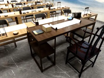 Detailed Japanese High School Classroom Interior Low-poly 3D model