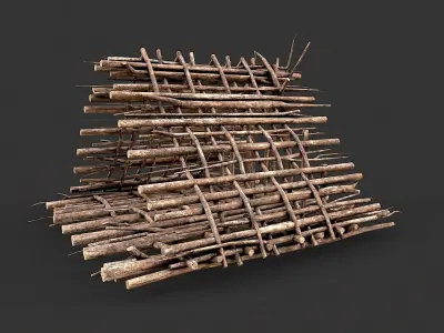 Primitive Wood Stick Jungle Shelter 1 Low-poly 3D model