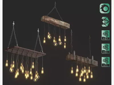 Edison Bulb Lamp Loft Chandelier set 01  3D model