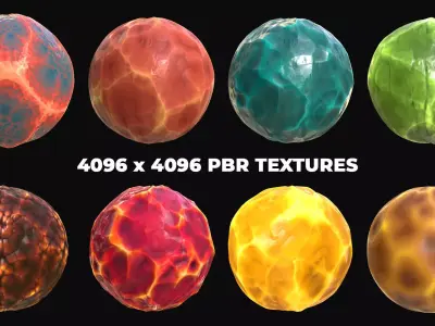 8 Stylized and Seamless Crystals PBR Materials - Set 2 Texture