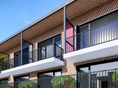 Motel modern apartment building with balconies Low-poly 3D model