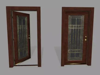 door 2 wooden with glass Low-poly 3D model