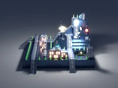Lowploy-Science Fiction Island and Prefabs Low-poly 3D model