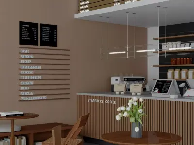Modern coffee shop interior coffee bar scene Low-poly 3D model