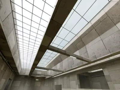 Brutalist Glass Roof Atrium - Architectural Background- V3U6 Low-poly 3D model