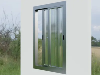 Bathroom Window Aluminium with Ribbed Glass 3D model