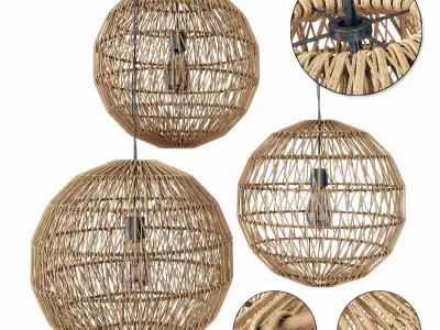 Lamp wood rotang wicker Sphere 3D model