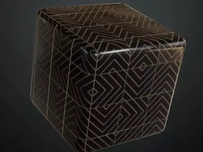 Modern Glossy Black Concentric Square Tiles PBR Seamless Texture