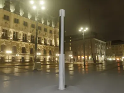 Low-Poly Blue Light Column 23 - Street Light Set-9 Low-poly 3D model