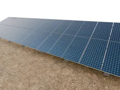 Lowpoly Ground Mounted Solar Panels-15 Rows of PV Modules Low-poly 3D model