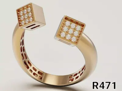 Square Top Open Ring with Stone-Ready Ends 3D print model