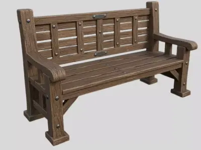 Wooden Park Bench Game Ready Environment Prop 3D model