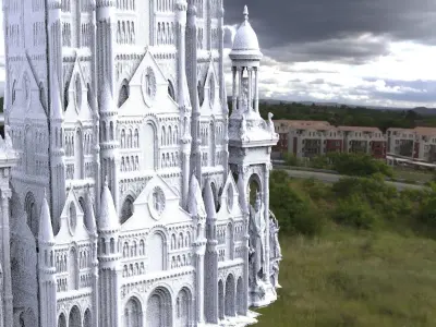 Paris Cathedral fantasy architecture with angel statues 3D model