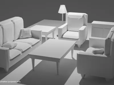 Living room Furniture Set Low-poly 3D model