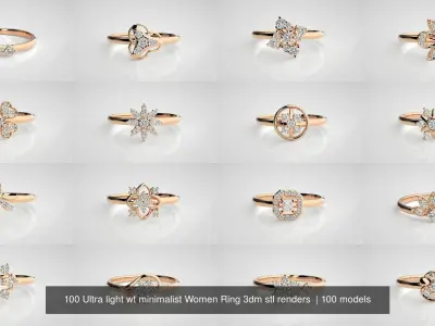 100 Ultra light wt minimalist Women Ring 3dm stl renders  3D Model Pack