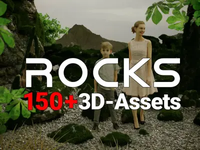 Massive Rocks and Stones and Boulders Moss Set 3D Model Pack