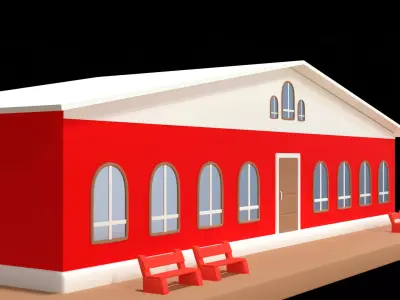 Cartoon Train Station Low Poly 3D Model 3D model