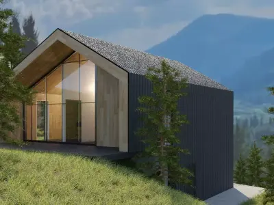 House modern cabin on side of mountain 3D model