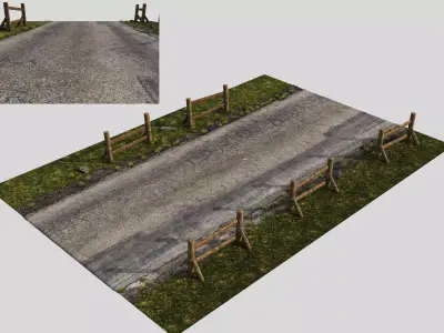 Fenced village roads Low-poly 3D model