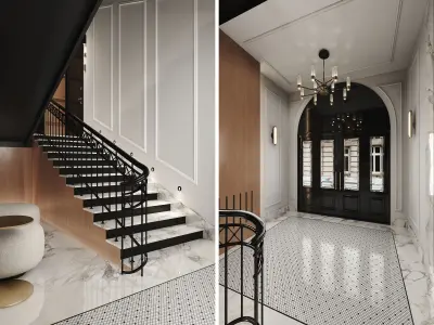 Beautiful entrance group and stairs in an apartment building 3D model
