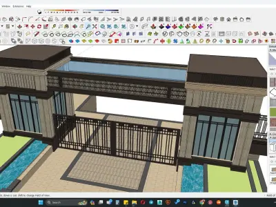 outdoor grand staircase with entrance gate 3D model