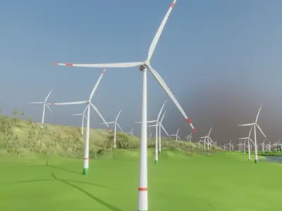 Windpark in the Valley Scene Low-poly 3D model