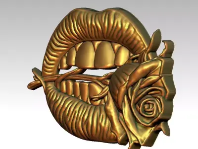 2 mouth biting rose CNC Relief Model 3D print model