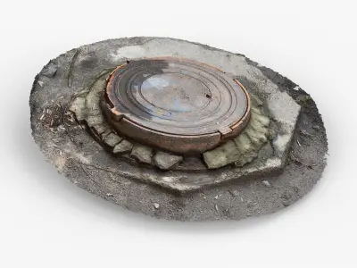 Photorealistic 3D scan of manhole Hatch cover Sewer Manhole Low-poly 3D model buy