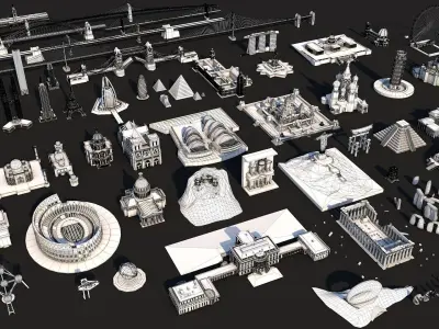 World Landmarks Monument  Mega Pack Collection Low-poly 3D model