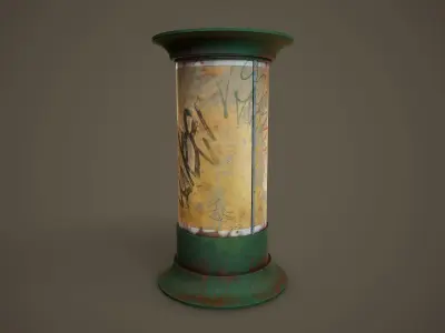 Weathered Advertising Column PBR Game Ready Low-poly 3D model