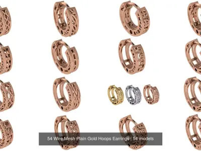 54 Wire Mesh Plain Gold Hoops Earrings 3D Model Pack