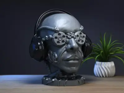 Robot human head Headphone Stand  Cyborg Headset Stand 3D print model