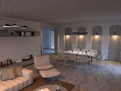 Living room plus dining area high poly and with accesories 3D model
