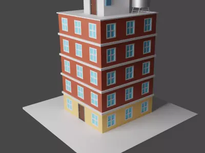 American-style building Low-poly 3D model