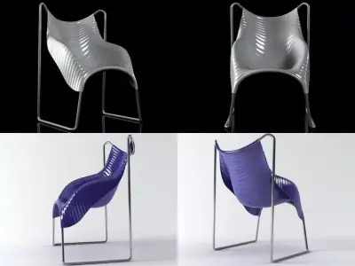 Wavy four chairs 3D model