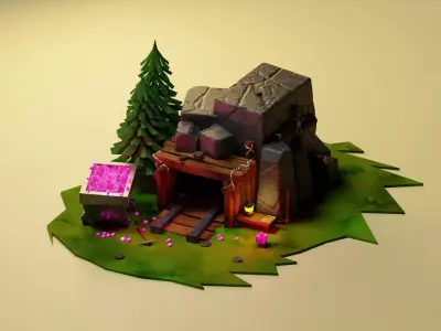 Gem Mine lowpoly blender 3D diorama  Low-poly 3D model