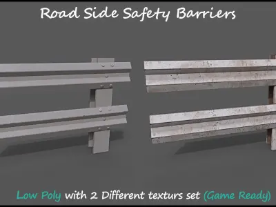 Low Poly Road Side Safety Barriers With 2 Texture Set Game Ready Low-poly 3D model