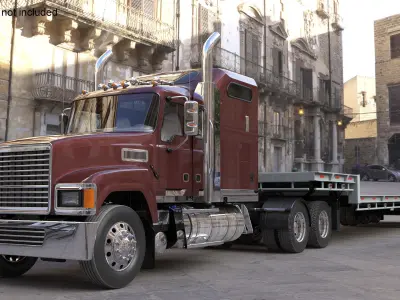  Freight Truck with Flatbed Semi Trailer 