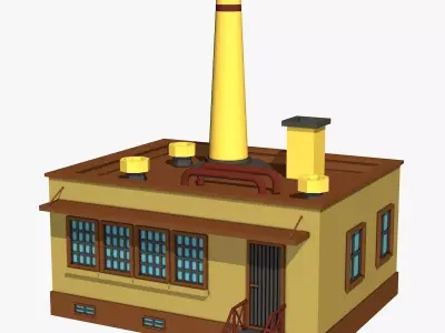 Industrial Factory with Yellow Chimney  Low-poly 3D model