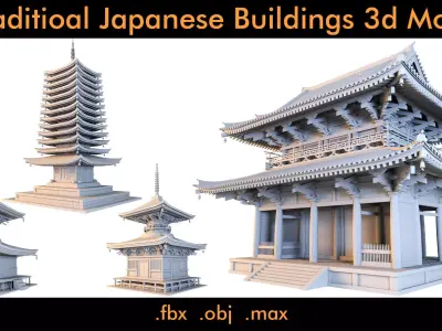4 Traditioanl Japanese Buildings- 3d Model 3D model
