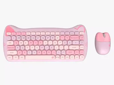 Wireless Keyboard Mouse Set Pinky Tones Version 3D model