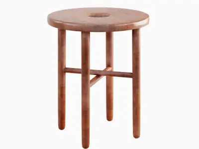 Namba Walnut Stool 03 Low-poly 3D model