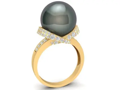 Elegant Black Pearl Diamond Ring 3D Model for Womenomen 1733 3D print model
