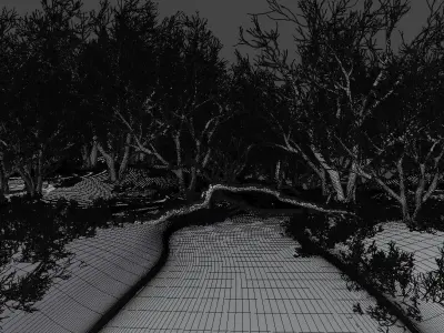 Winter Park with River Low-poly 3D model